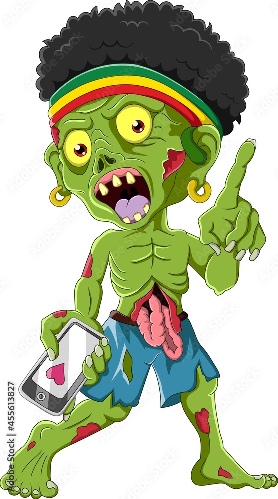 Cartoon zombie holding a phone Cartoon zombie holding a phone