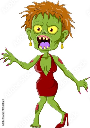 Cartoon zombie woman isolated on white background