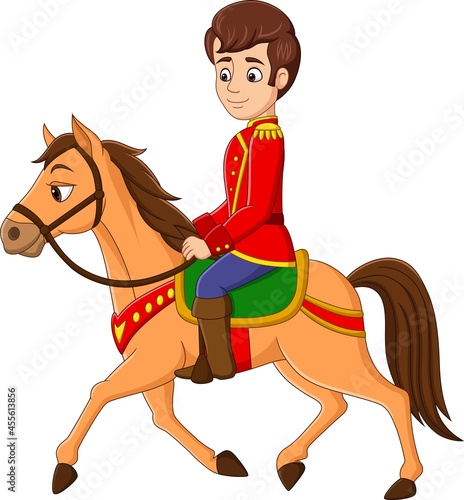 Cartoon prince riding on a horse photo