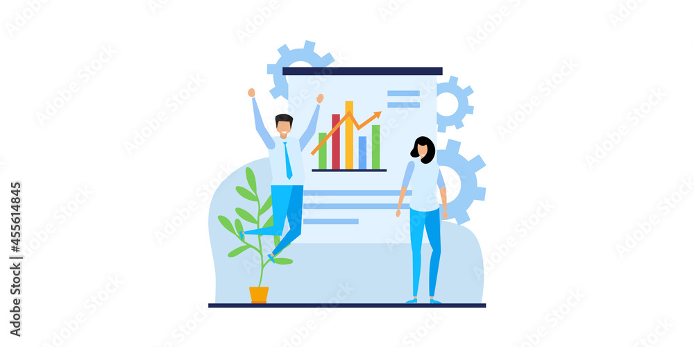 Vector illustration of the office concept business people in the flat style. E-commerce and team work business concept. online courses, distance studying, self education, digital library. 