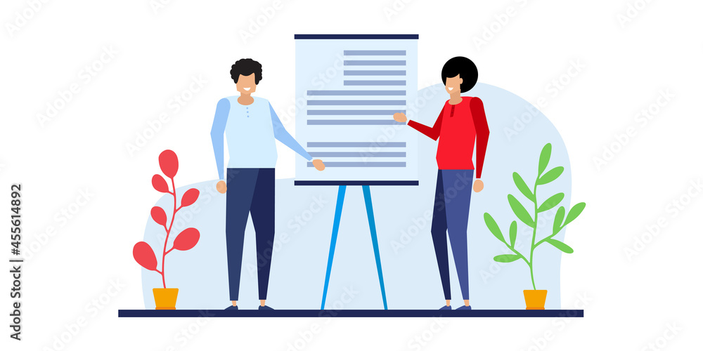 Business Development illustrations. Flat illustration scenes with men and women taking part in business activities. Trendy vector style