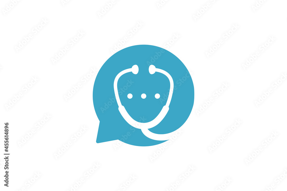 Fototapeta premium Health consult logo design template. Stethoscope isolated on bubble chat symbol.