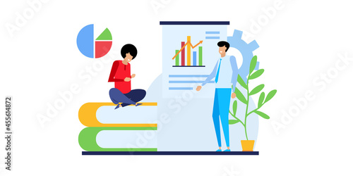 Business Development illustrations. Flat illustration scenes with men and women taking part in business activities. Trendy vector style