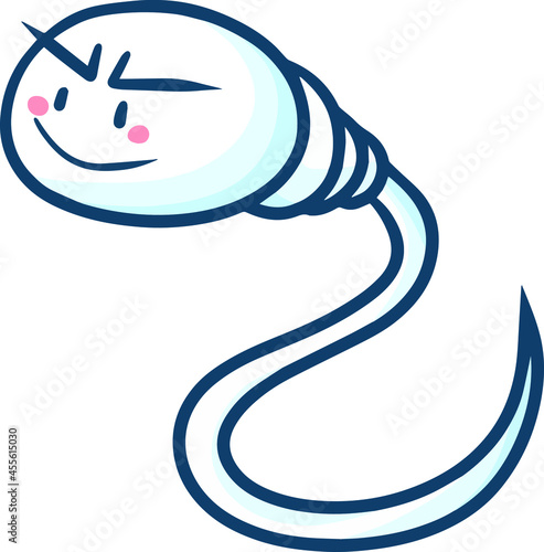 Funny sperm character with weird smile in cartoon style