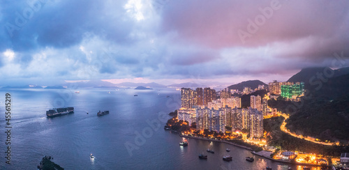 Photography Aerial night view of Aberdeen, Hong Kong