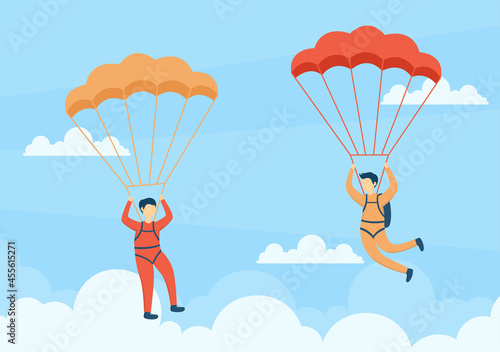 Skydive is a Type Sport of Outdoor Activity Recreation Using Parachute and High Jump in Sky Air. Cute Cartoon Background Vector Illustration