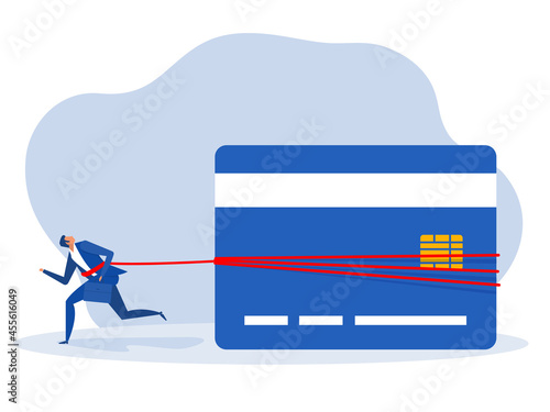 Businessman tied to a huge weight of debt credit.  financial problem concept  Vector illustration.