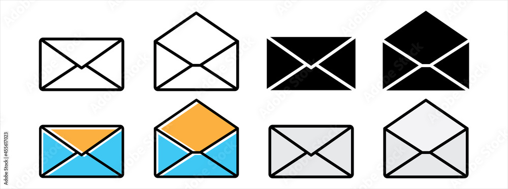 Mail icon set. Message envelope vector icons set. Stock vector illustration Mail icon set. Message envelope vector icons set. Stock vector illustration