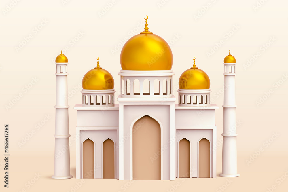 Mosque building with brass domes