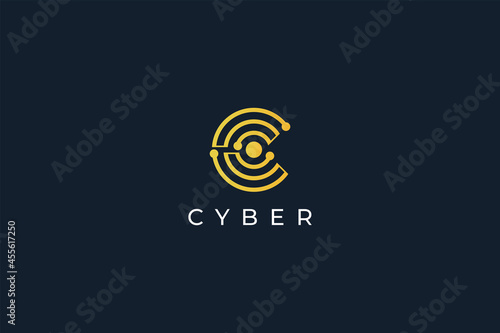 Letter C Golden colour Technological electric line art business logo	