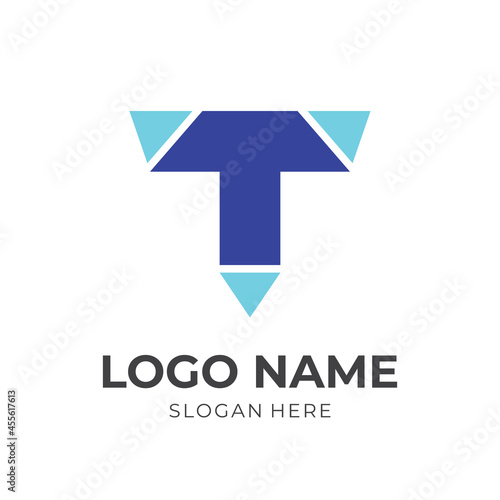 Free Download abstract letter T logo vector with flat blue color style - GFXLoad