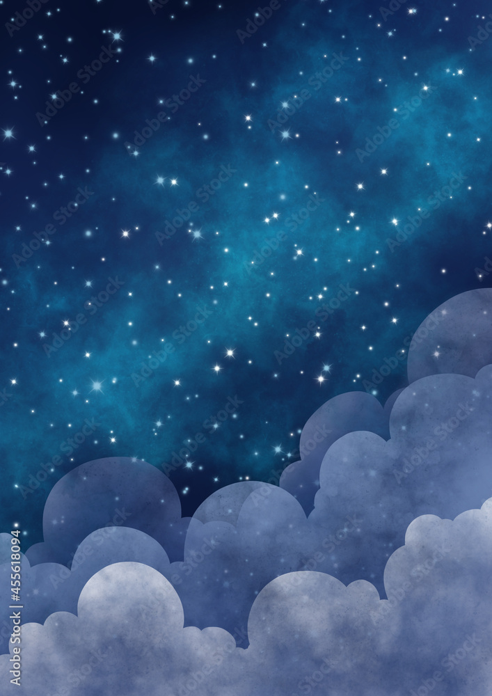 Night sky among the star and cloud landspace illustration border background for decoration on night concept and Christmas holiday. Night sky among the star and cloud landspace illustration border background for decoration on night concept and Christmas holiday.