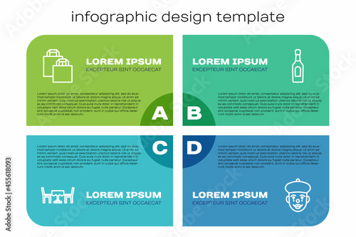 Set line French cafe, Paper shopping bag, mime and Champagne bottle. Business infographic template. Vector