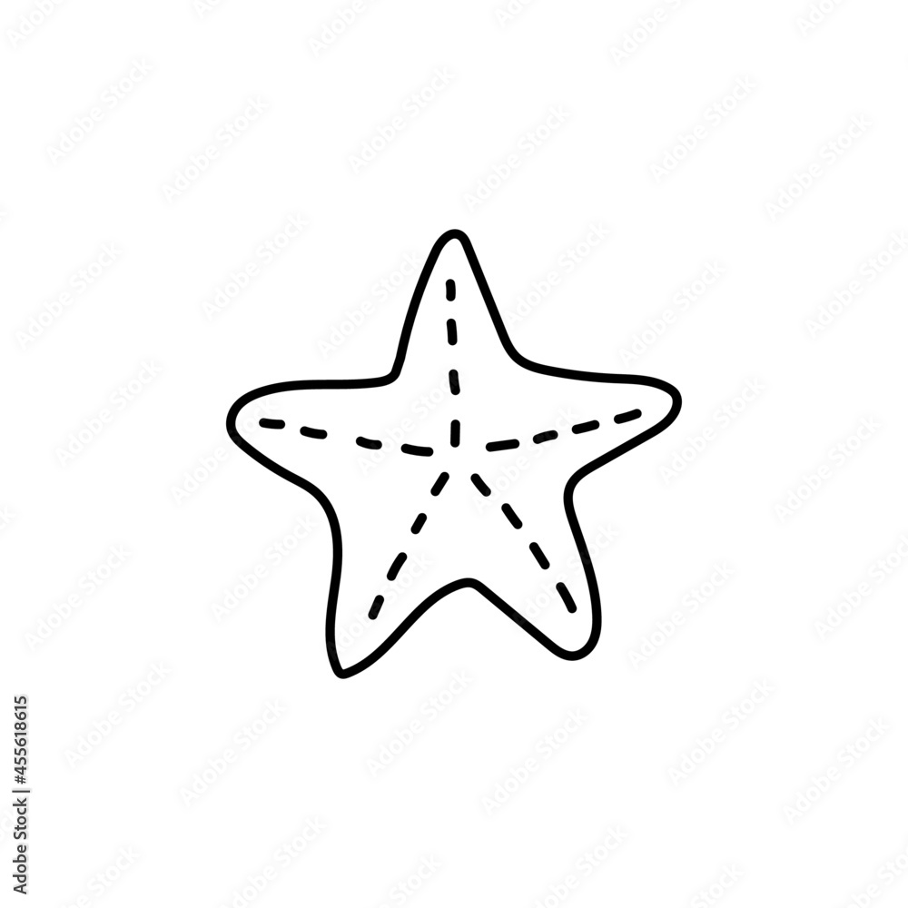 starfish icon in flat black line style, isolated on white background starfish icon in flat black line style, isolated on white background