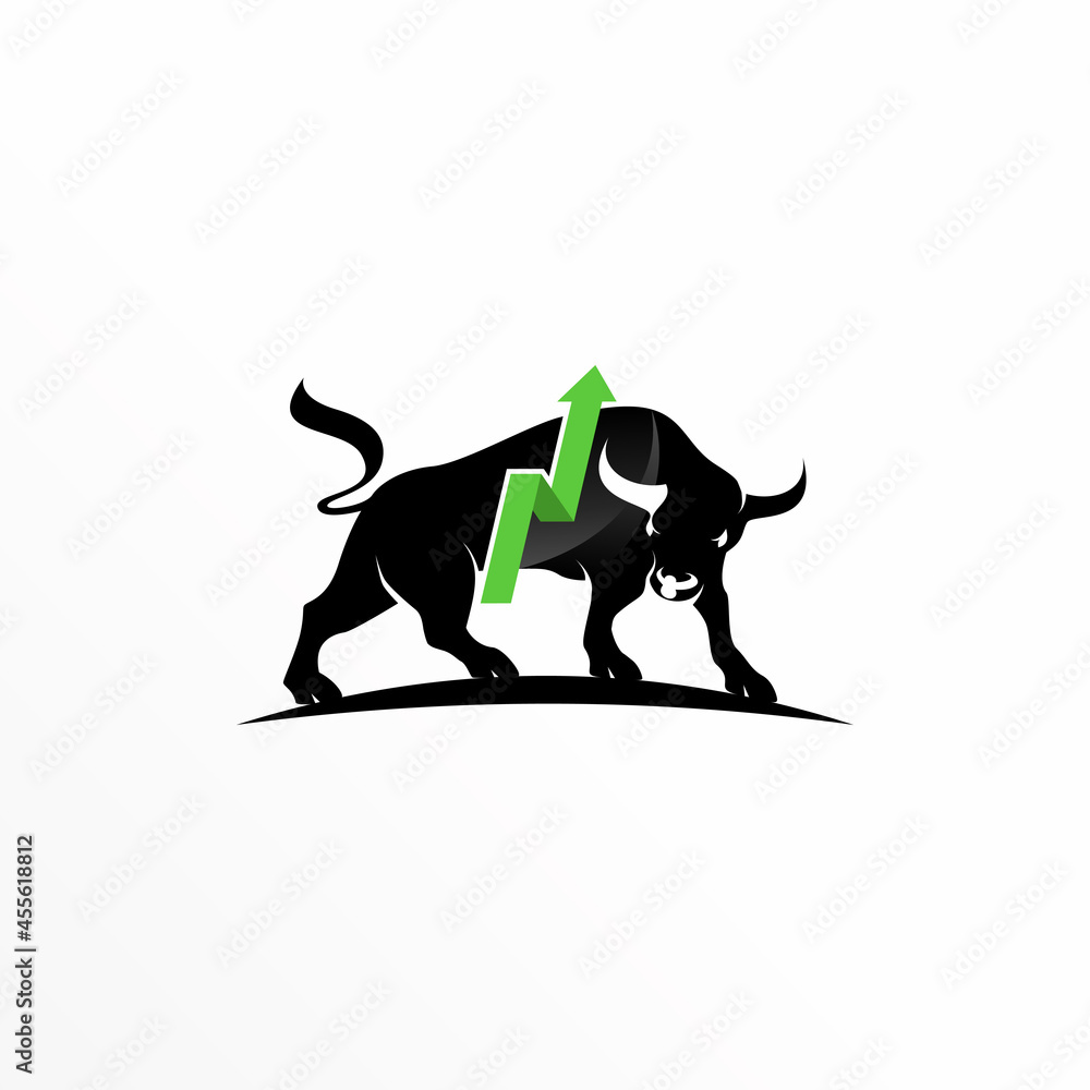 Obraz premium Bull andTraffic or up arrow image graphic icon logo design abstract concept vector stock. Can be used as a symbol related to animal or trading.