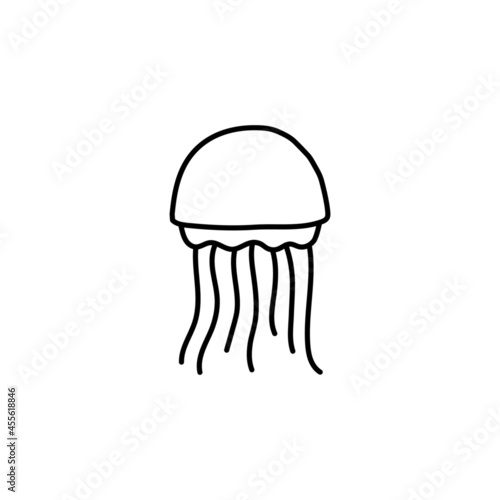 jellyfish icon in flat black line style, isolated on white background 