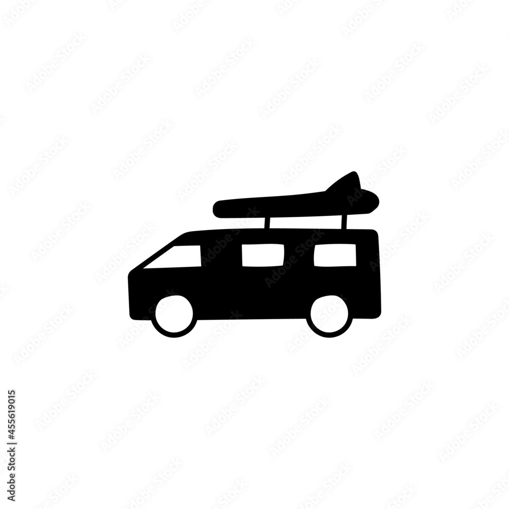 camper van car in solid black flat shape glyph icon, isolated on white background 