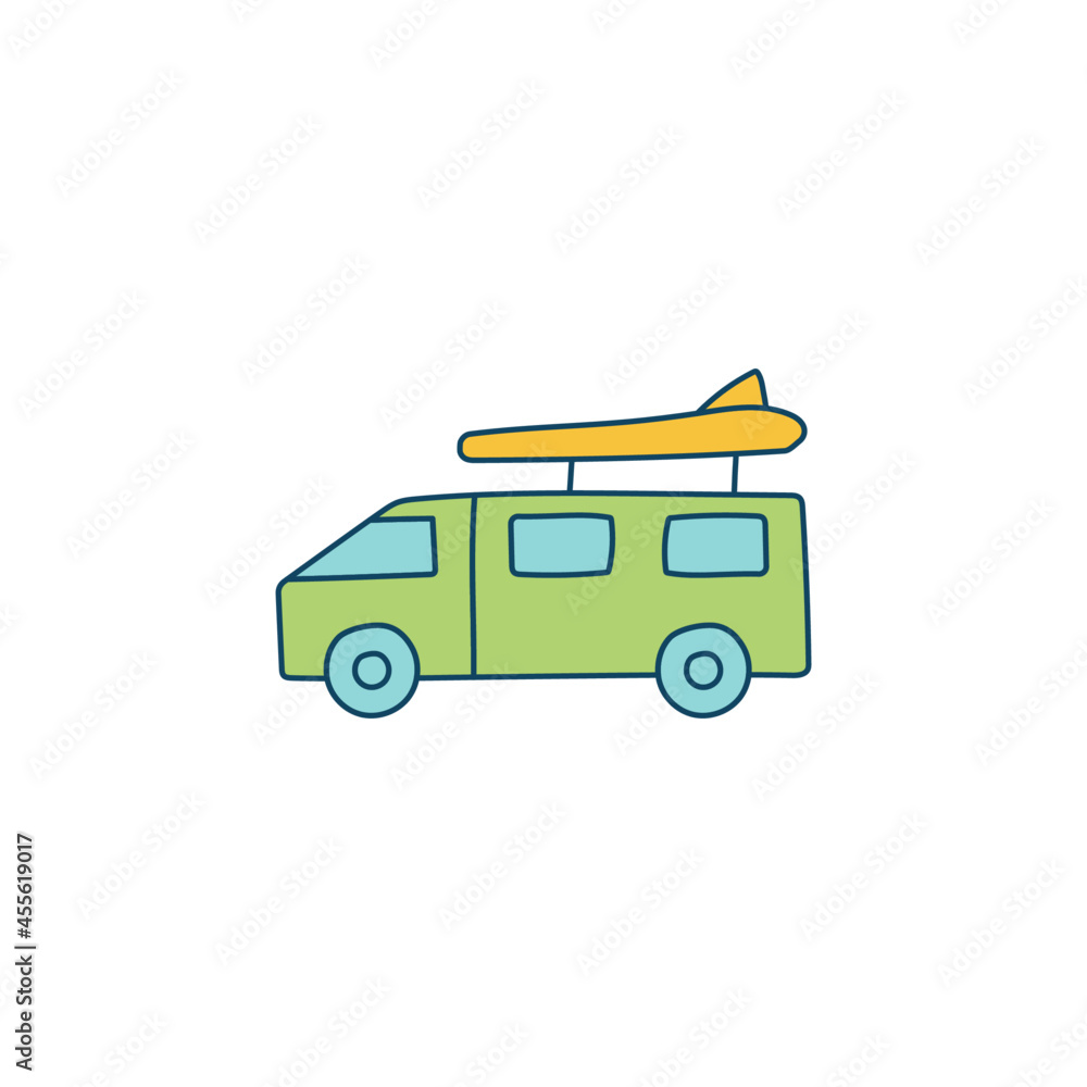 camper van car in color icon, isolated on white background 