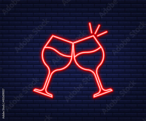 The wineglass icon. Goblet symbol. Neon style. Vector illustration.