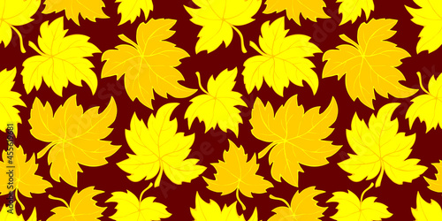 Vector bright seamless pattern with falling yellow and orange leaves in flat style. Autumn backgrounds and textures