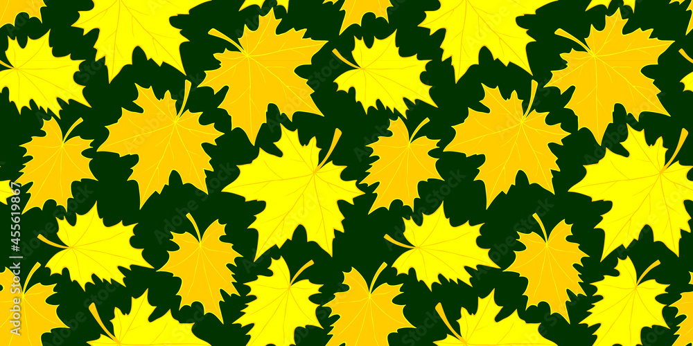 Vector bright seamless pattern with falling yellow and orange golden maple leaves in flat style. Autumn backgrounds and textures Vector bright seamless pattern with falling yellow and orange golden maple leaves in flat style. Autumn backgrounds and textures