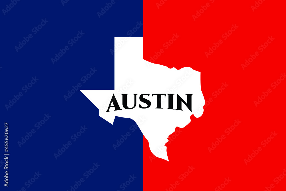 Austin Texas Flag. Texas Map. Vector Illustration.