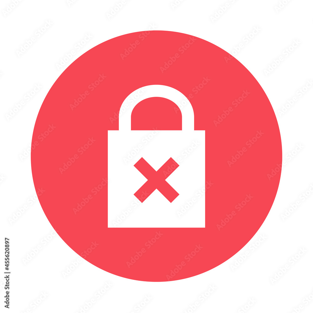 Icono de candado cerrado. Concepto de seguridad, clave, contraseña y protección. X. Incorrecto. Ilustración vectorial, estilo rojo Icono de candado cerrado. Concepto de seguridad, clave, contraseña y protección. X. Incorrecto. Ilustración vectorial, estilo rojo
