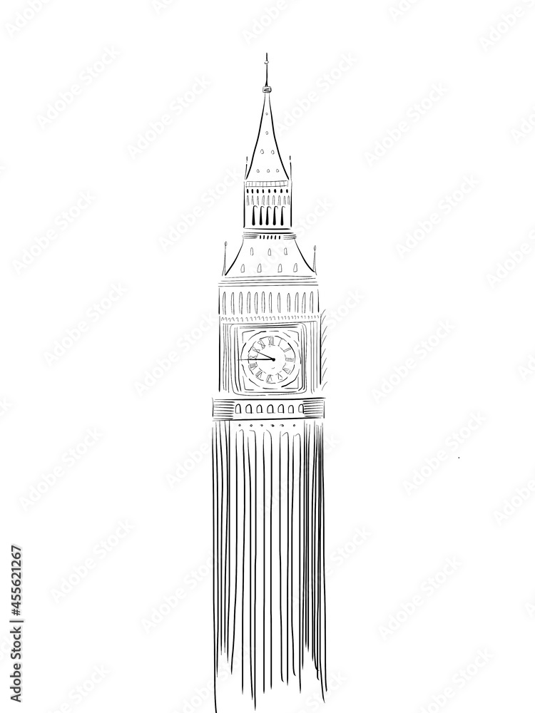 Sketch london Big Ben on white background