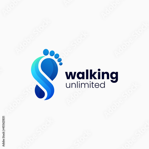 Vector Logo Illustration Walking Gradient Colorful Style.