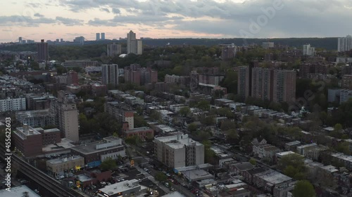 Aerial dolly shot during sunset with clouds