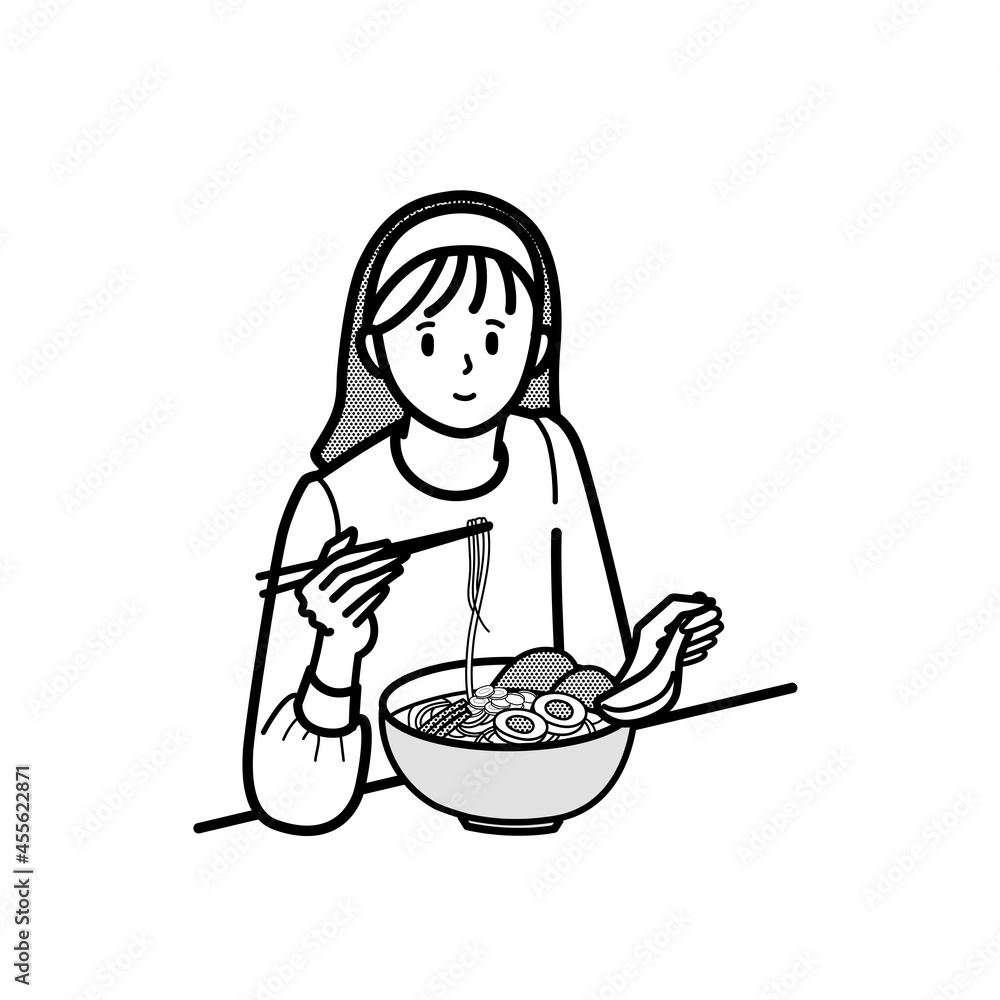 ラーメンを食べる女の子