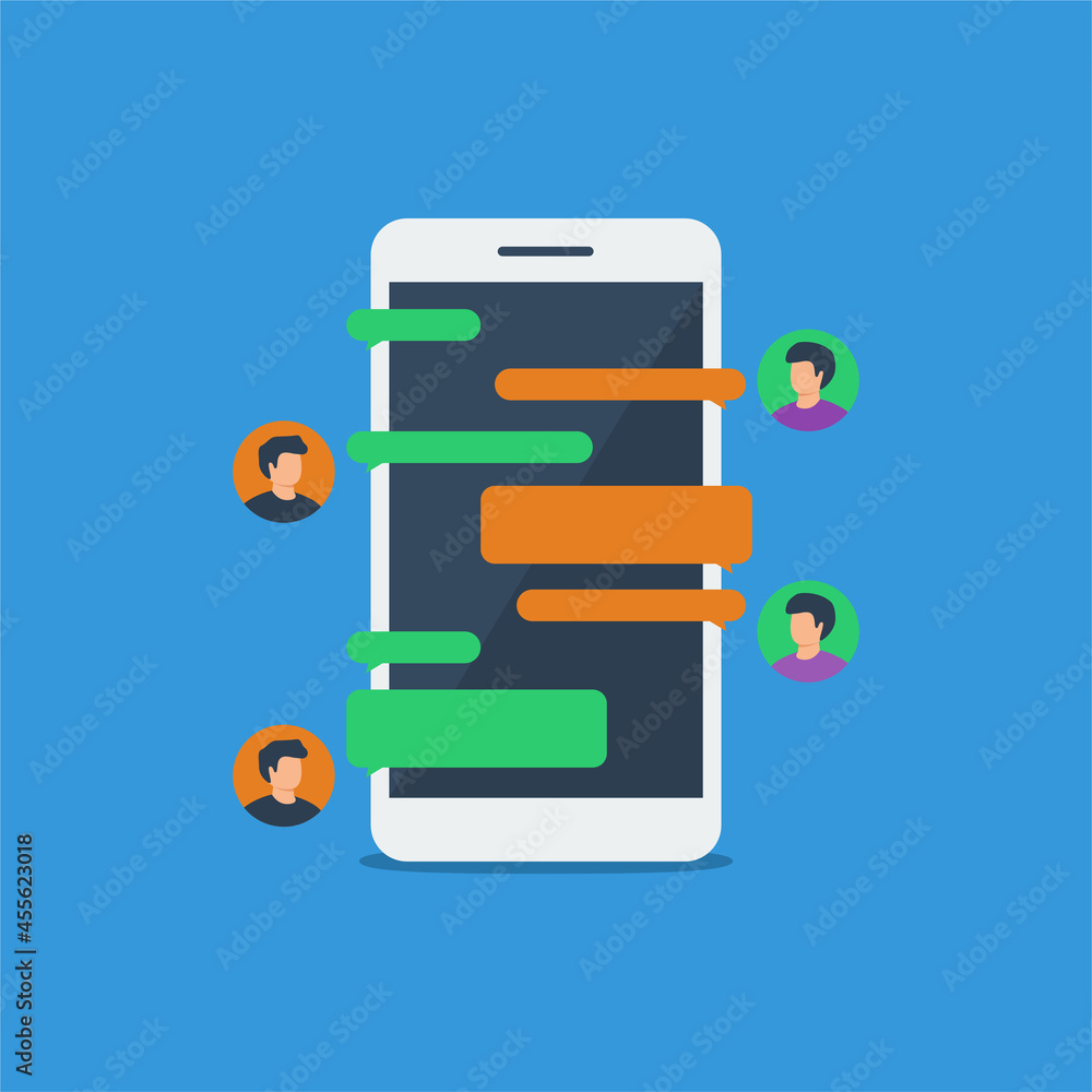 Messenger application, online chatting with smartphone background in flat style. Suitable for many purposes. Messenger application, online chatting with smartphone background in flat style. Suitable for many purposes.