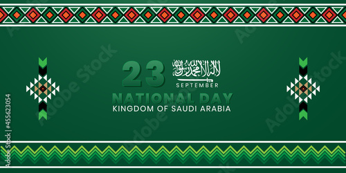 Kingdom of Saudi Arabia National Day. September 23. translation Arabic: Kingdom of Saudi Arabia, vector illustration.