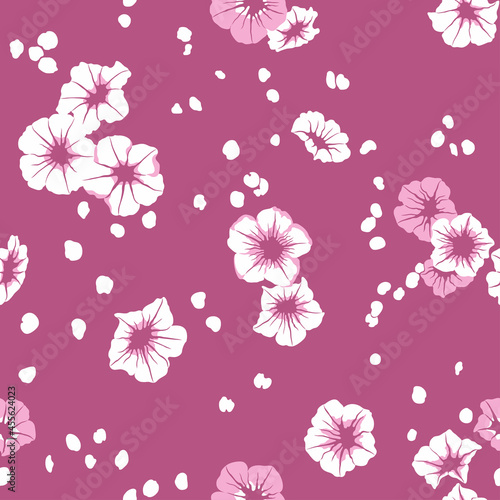 Vintage floral pattern. Seamless cute texture for design and fashion prints. Flowers textile with small pink and white flowers on maroon background. Ditsy style. Vector wallpaper