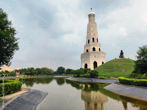 29 August, 2021.The Fateh Burj (victory tower)constructed in the memory of Baba Banda Singh Bahadur at village Chappar Chiri village, Mohali, Punjab, India.   This 328 ft tower is the tallest in India photo
