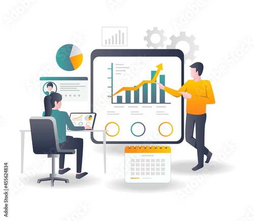 A business investment consultant is directing an audience