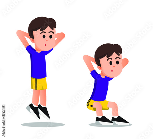 a boy with squat jumps movement
