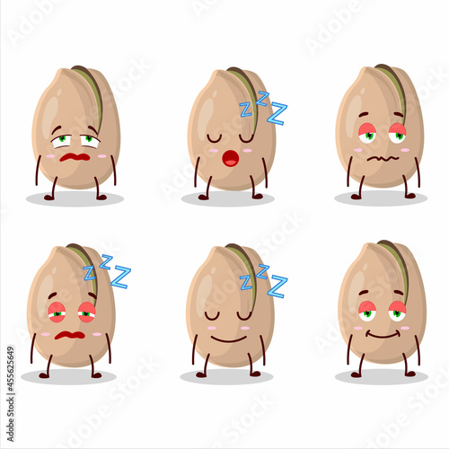 Cartoon character of pistachios with sleepy expression
