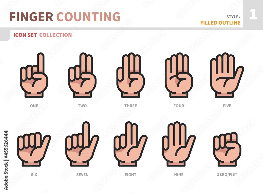 finger counting hand icon set,filled outline style,vector and illustration finger counting hand icon set,filled outline style,vector and illustration