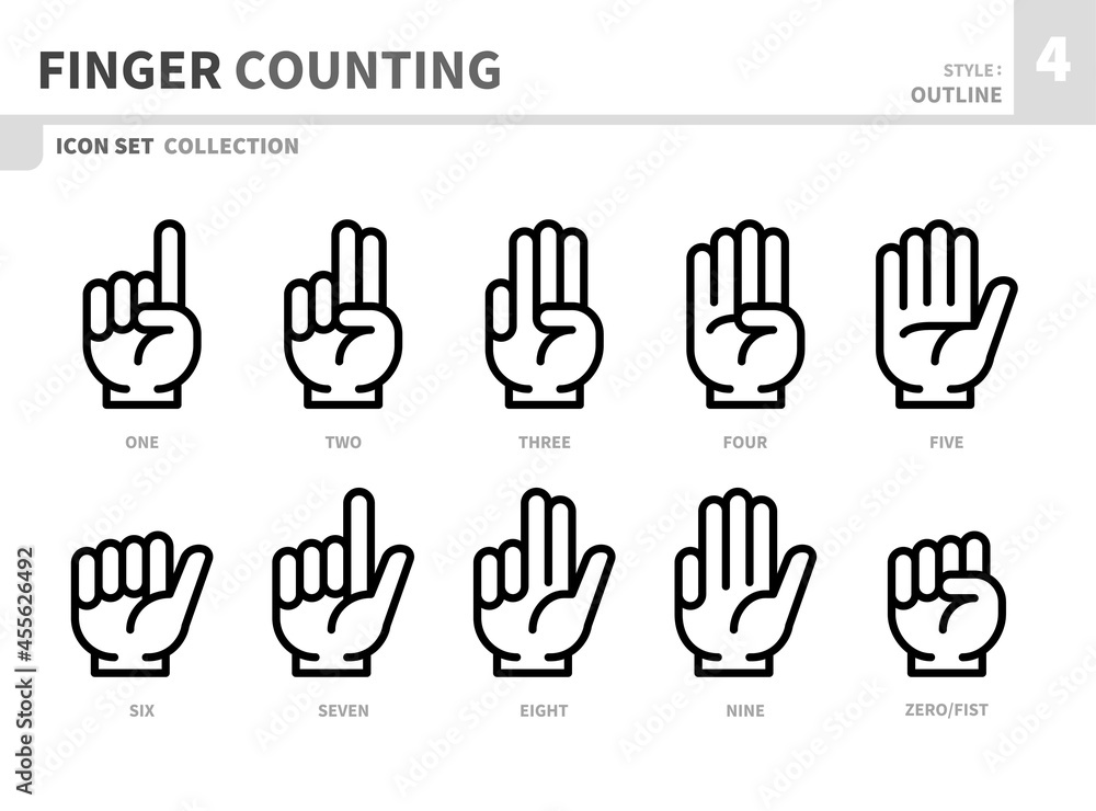finger counting hand icon set,outline style,vector and illustration finger counting hand icon set,outline style,vector and illustration