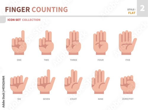 finger counting hand icon set color flat style vector and illustration