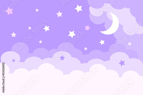 Fototapeta Naklejka Na Ścianę i Meble -  Night bright starry sky and moon. White shine stars on the clouds background, banner, backdrop. Cloudy weather. 