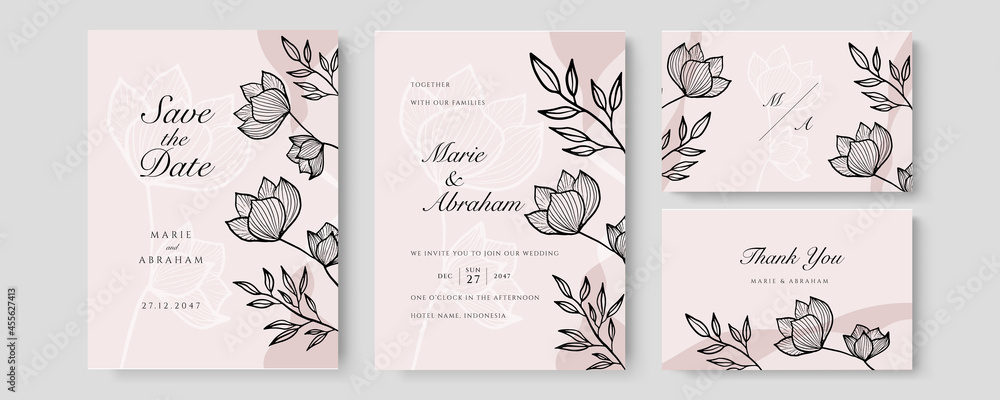 Watercolor wedding invitation. Elegant watercolor wedding invitation card with leaves