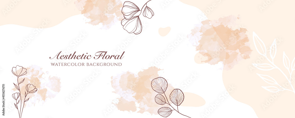 Watercolor vector design templates in simple modern style with copy space for text, flowers and leaves - wedding invitation backgrounds and frames, social media stories wallpapers

