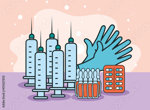 medical gloves and syringes