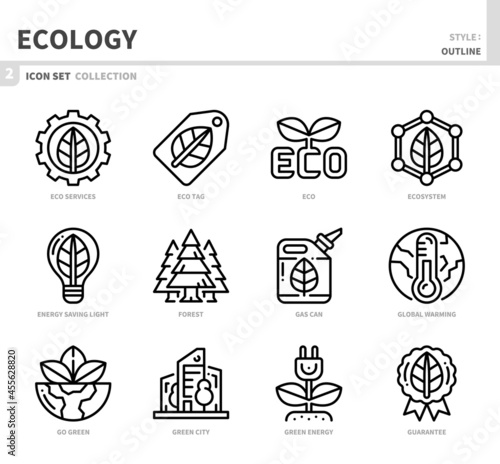 ecology and environment icon set,outline style,vector and illustration