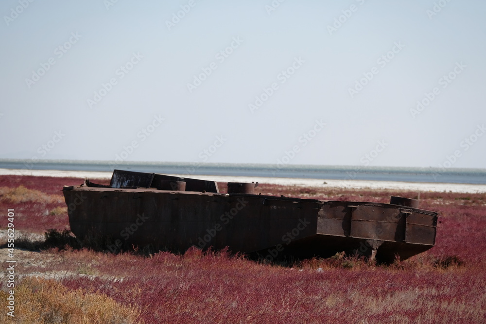 Abandoned boats on the territory of the drying up Aral Sea Abandoned boats on the territory of the drying up Aral Sea