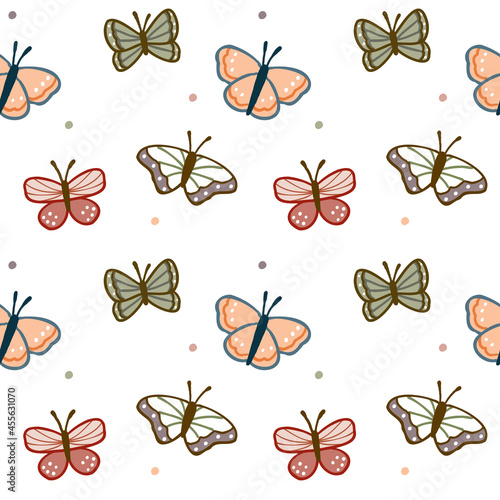 Seamless Pattern with Butterfly Illustration Design on White Background