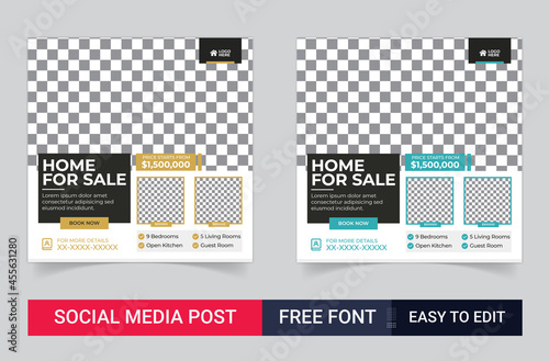 Real estate Social media post or square web banner advertising template design, Social Media Post Layouts for Real Estate