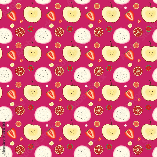 Slice of Fruits Seamless Pattern Design (ID: 455631463)
